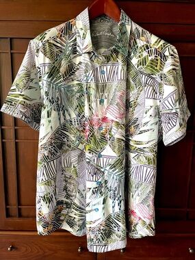 Robert Graham Palm Leaf Print Embroidered Short Sleeve Shirt 4XL